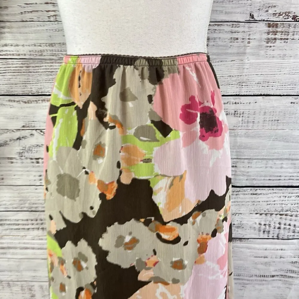 Croft & Barrow Skirt size 8 Pink Brown Floral Sheer A Line Midi Cottage Core